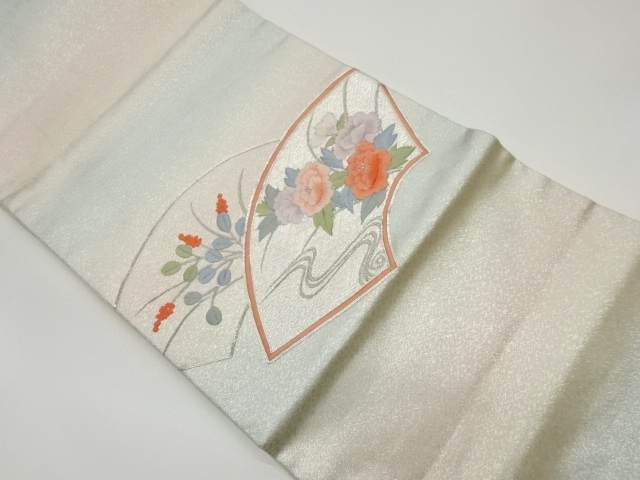 JAPANESE KIMONO / VINTAGE HIRAKI NAGOYA OBI / EMBROIDERY / STREAM & FLOWERS